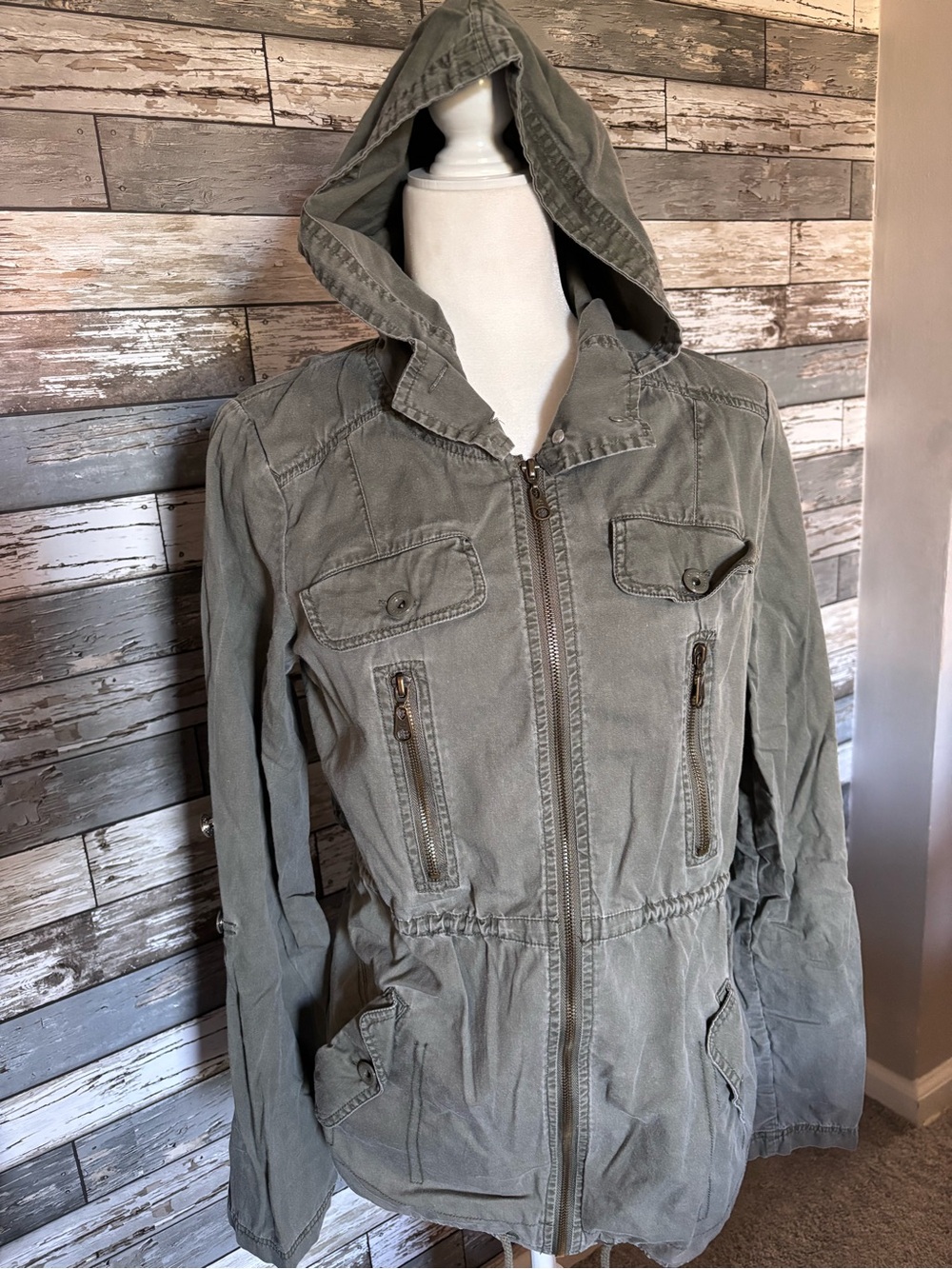Billabong Utility Olive Khaki Hooded Jacket Cotton Y2K Womens Size M
